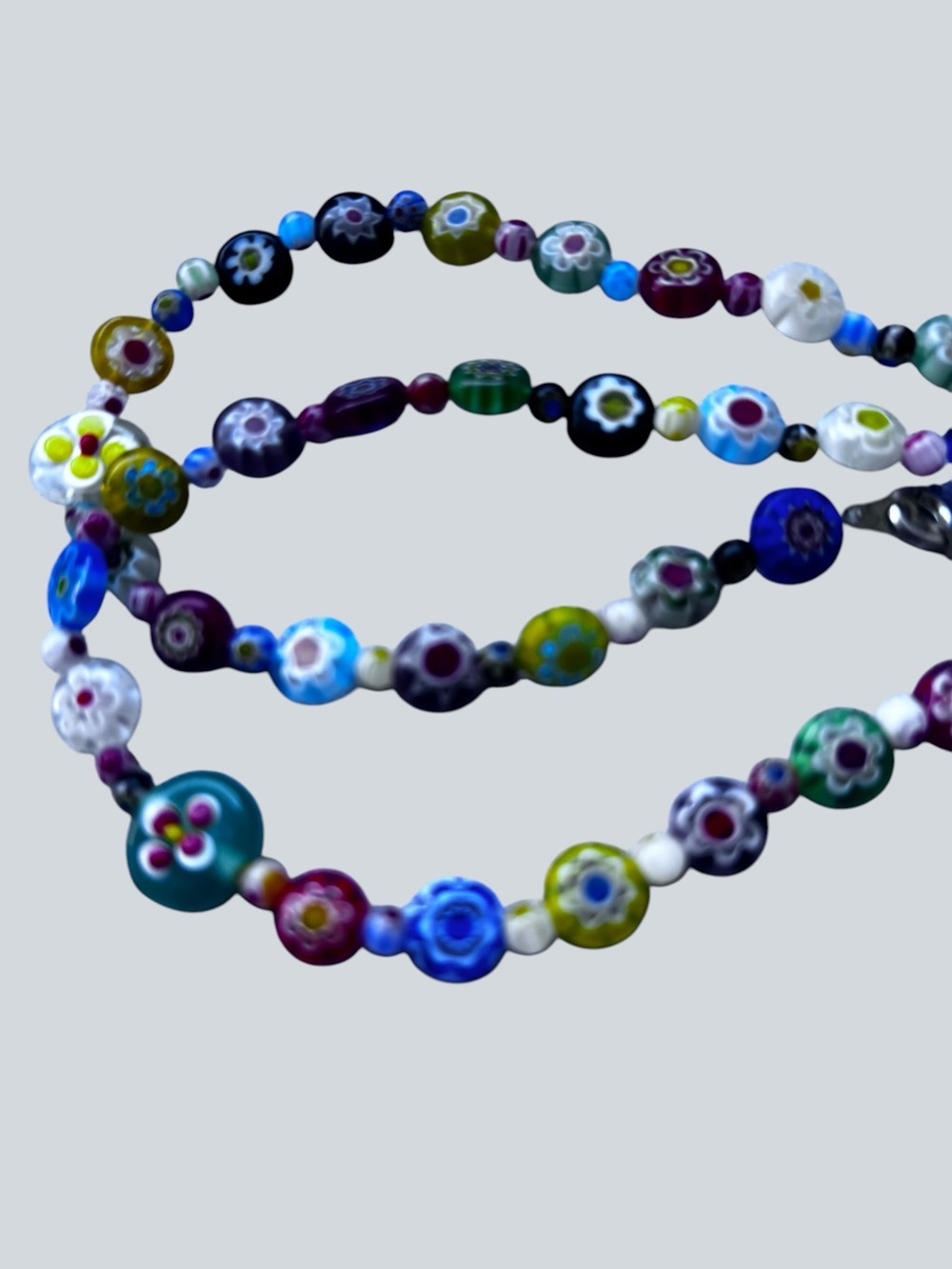Millefiori artisan colorful floral long beaded dopamine necklace - Picture 3 of 10